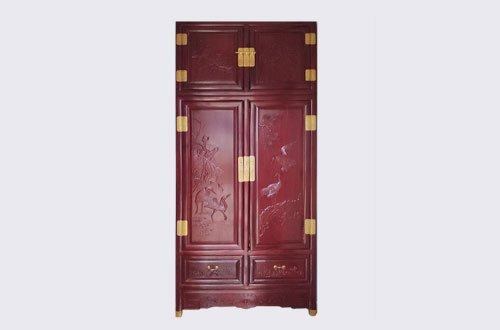 乐亭高端中式家居装修深红色纯实木衣柜