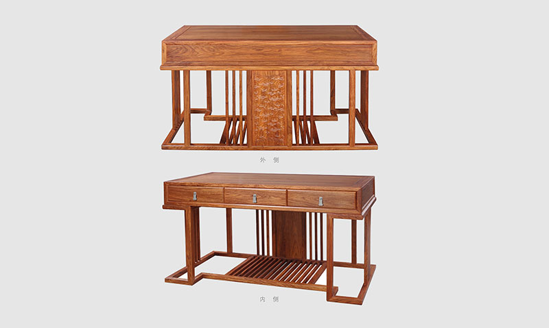 乐亭 别墅中式家居书房装修实木书桌效果图